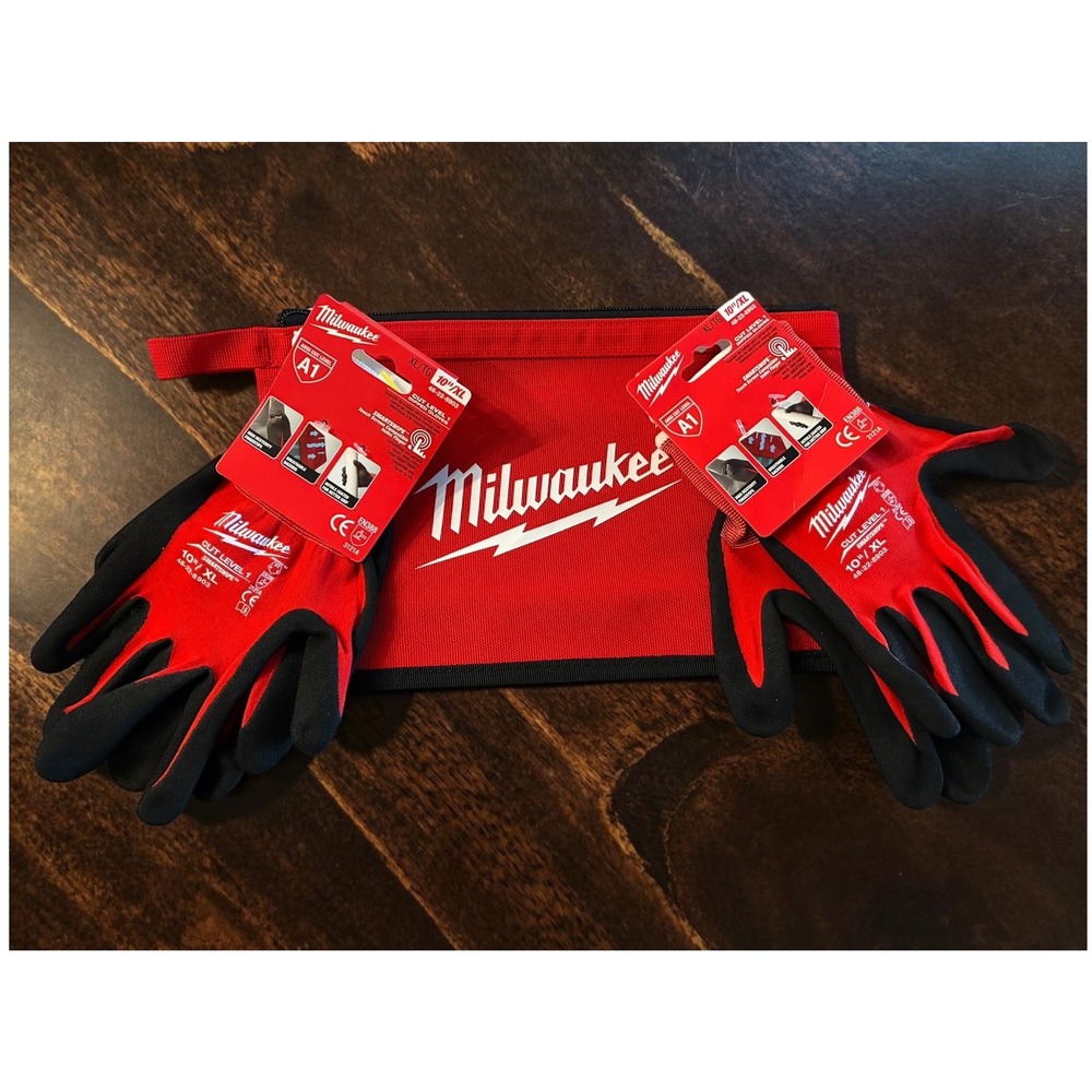Milwaukee BUNDLE Work Gloves XL 2-Pack Cut Level 1 + Packout Tool Bag 48-22-8193